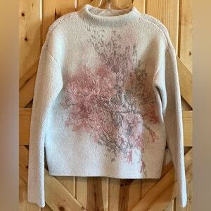 NWT White House Black Market LS, Embellished Sweater in Festive Rose Smoke, Sz M